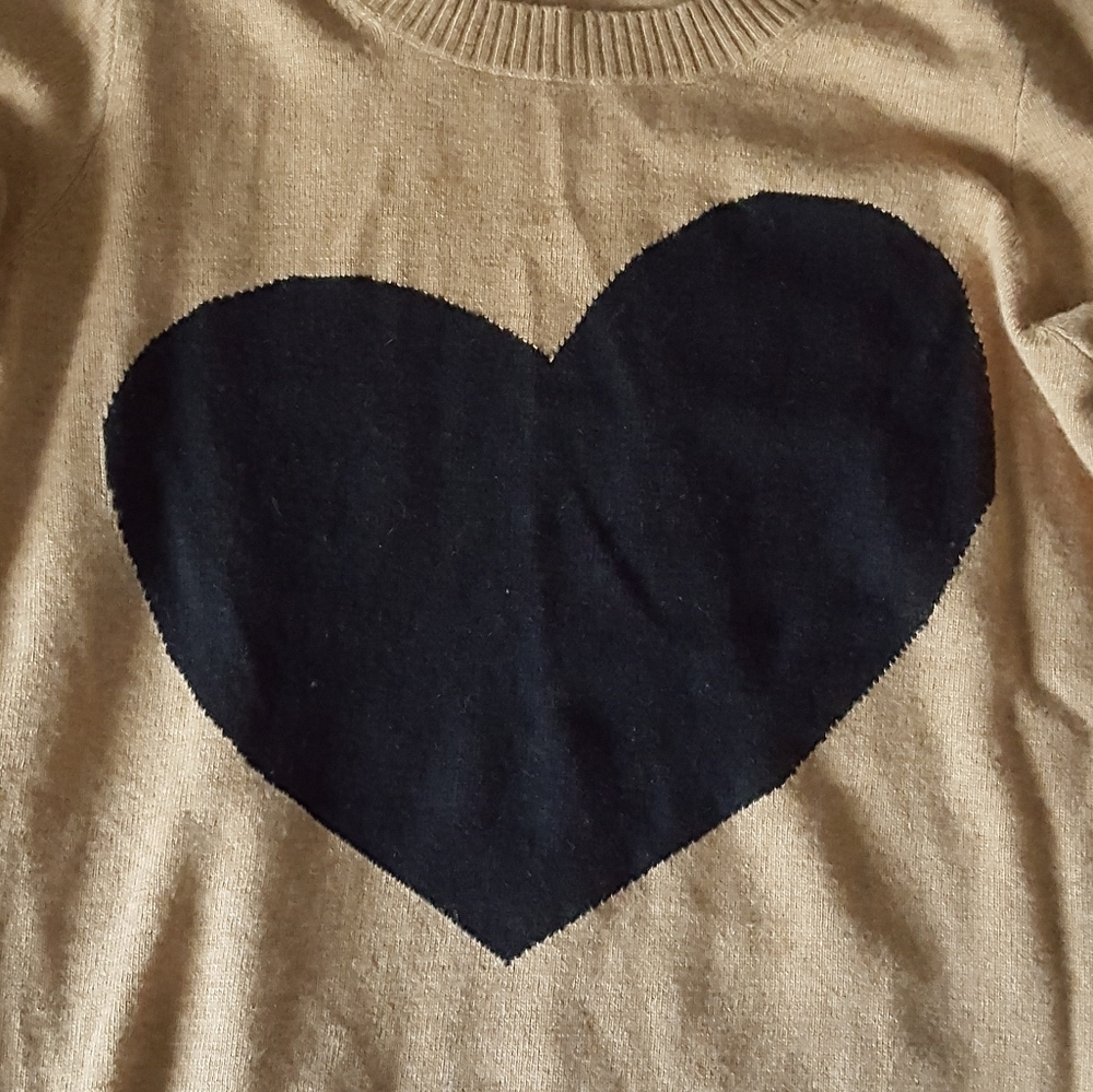 J. Crew Camel Sweater with Intarsia Black Heart